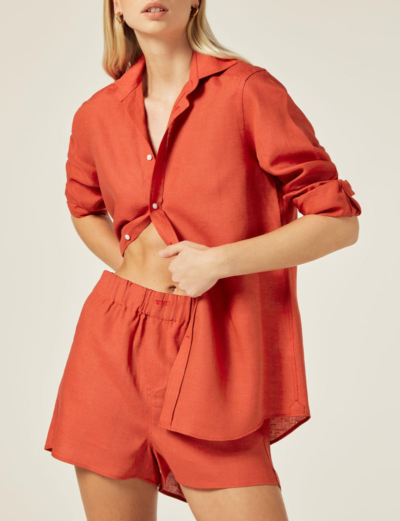 The Short: Linen, Cardinal Red - With Nothing Underneath